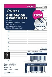 Filofax Terminkalender 2024, Tagesansicht pro Seite, Englisch, Weiß