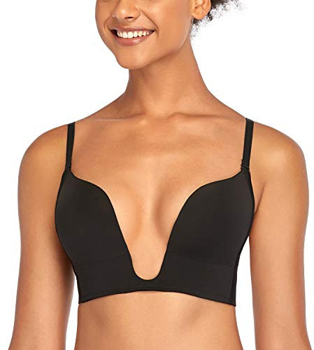 DotVol Women's Deep Plunge Convertible Push up Low Cut Seamless U Bra(36D, Black)