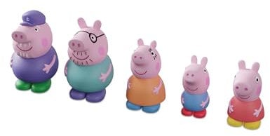 Peppa Pig – Set mit 5 Badefiguren Peppa Wutz – Wasser- und Badespielzeug – inklusive Mama, Papa, Opa, Schorsch und Peppa (DeQube 919D00048)
