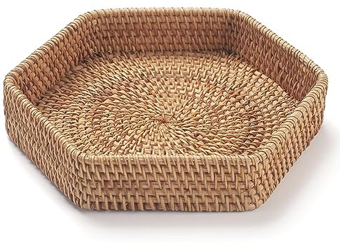 Hexagonal Bandeja Servir de Ratán para Mesa de Café Cesta Bandeja de Canasta Decorativa por Osman Naturales (22cm x 4.5cm)