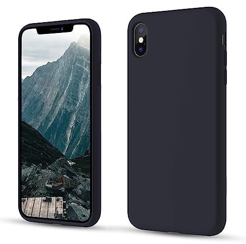 CALOOP Liquid Silicone Case Designed for iPhone Xs Max Case 6.5 inch, Full Body Protective Covered Silky-Soft Anti-Scratch Gel Rubber Slim Shockproof Cover with Microfiber Lining, Black