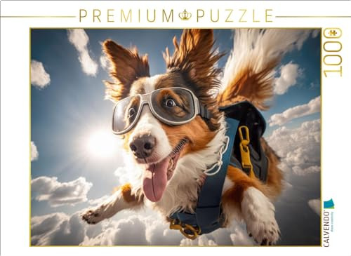 CALVENDO Puzzle Collie Luna lernt fliegen | 1000 Teile Lege-Größe 64 x 48 cm Foto-Puzzle für glückliche Stunden