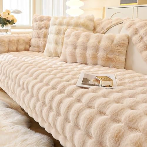 Bettschlange Kaninchen Plüsch Sofabezug L Form 1 2 3 4 Sitzer, Sofa Überzug Ecksofa U Form, 2023 Neue Universelle rutschfeste Sofaschoner, Superweiche SofaÜberwurf aus Kunstpelz für Wohnzimmer