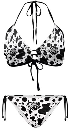 Belidome Black White Cow Rose Bathing Suit Knot Adjustable Bikini Sets for Women