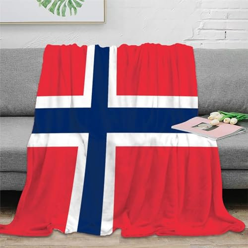 Strunt Flaggege von Norwegen Decke Fleecedecke,3D Nationale Flaggege Kaschmir-Gefühl Kuscheldecke Geeignet Für Kinder Erwachsene Bett Oder Sofa 50x60inch(127x152cm)