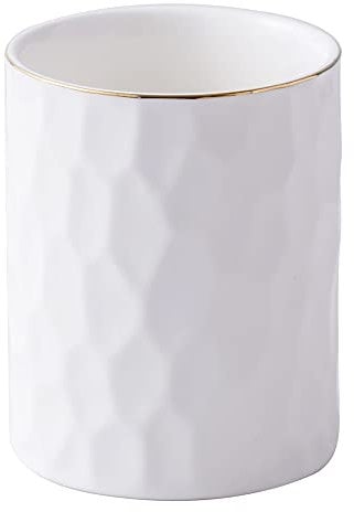 Kitchen Utensil Holder, Large Ceramic Cooking Utensil Holder with Gold Line Modern Utensil Crocks (W5” x H6.15”) for Kitchen Counter-Farmhouse (White-15.6cm)