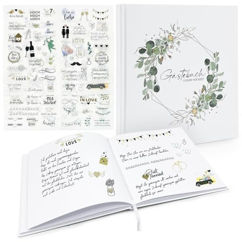 TXBOBECO Gästebuch Hochzeit mit Fragen zum Ausfüllen und Fotos Einkleben, 21 x 21 cm,56 Doppelseiten Gästebücher für Hochzeit mit Sticker, Hochwertiges Hochzeitsgästebuch für Ewige Erinnerungen