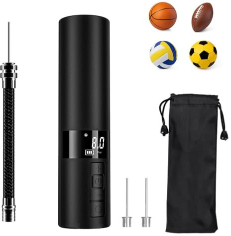 Electric Ball Pump, JiHiGe Electric Pump with LED Digital Display and Precise Pressure Gauge, Smart Mini Pump Fast Ball Inflation with Flashlight for Football Basketball Volleyball Swimming Ring