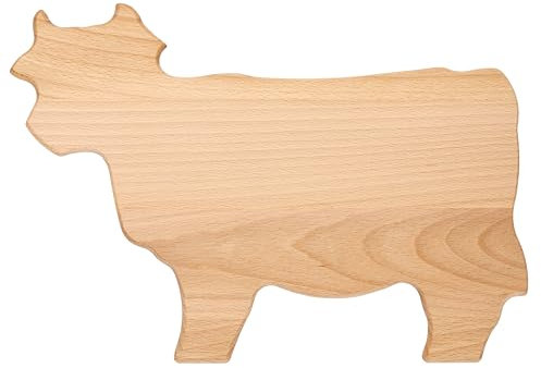 EVERYJOY Servierbrett aus Buchenholz Schneidbrett Frühstücksbrett zum Schneiden und Servieren (Kuh, 30 x 20 x 0,9 cm)