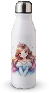 MAXIKIWI - Einwandige Wasserflasche mit Schraubverschluss, nicht isoliert, leichtes Aluminium, BPA-frei, auslaufsicher, Märchenprinzessin, 2-500 ml