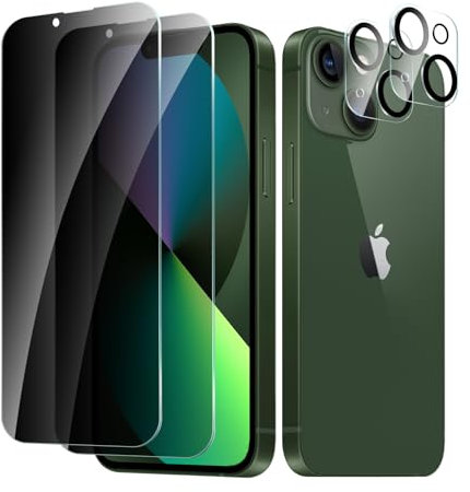 CYYAGE 2 Pack Privacy Screen Protector for iPhone 13 Mini with 2 Pack Camera Lens Protective Film, Anti-Spy Tempered Glass Protection 9H Hardness Glass, Anti-Scratch