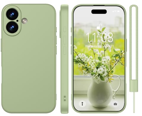 KPPIT for iPhone 16 Plus case silicone,Matcha Green | With phone lanyard,Microfiber Lining,ltra Slim Soft Gel Anti-Scratch