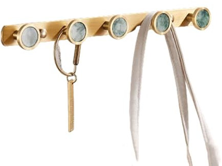 Porte-Manteau en Laiton Mural - 5 Crochets Tri, Rail de Patère en Métal pour Manteau, Chapeau, Serviette, Porte-Monnaie, Robes, Vestiaire, Salle de Bain, Entrée (Or),D,1