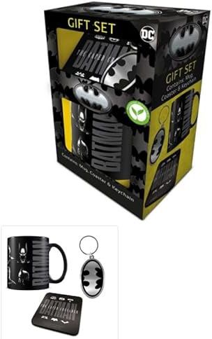 Pyramid International Coffret cadeau Batman (tasse, dessous de verre et porte-clés) – Produit officiel, tasse en céramique de qualité supérieure, dessous de verre et porte-clés avec logo emblématique