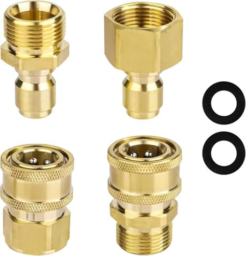 4pcs M22-14mm to 1/4in Pressure Washer Adapter Set, Power Washer Fittings Adapter Pressure Washer Fast Connect Kit to 1/4in Fast Connect & Quick Release Disconnect for Power Washer Hose Pump 5000 PSI