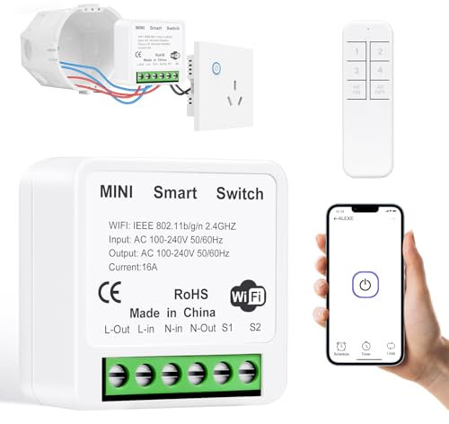AXFEE Interruttore intelligente, 1PZ Dispositivo Wi-Fi per Automazione Domestica di Luci, Controllo Vocale/Timer, 2.4G wifi, 1 via/2 vie, Compatibile con Alexa Google Home (Con telecomando)