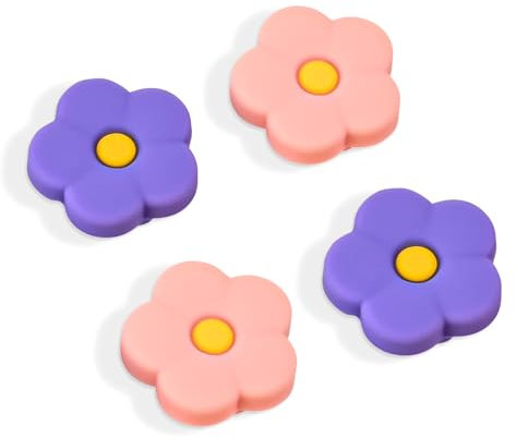DLseego Joystick Caps für Switch/Switch OLED/Switch Lite,Blumen Daumenkappen Switch Weiche Silikon Joy Con Kappen,4 PCS,Rosa+Violett