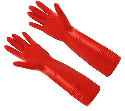 Gogogmee 1 Pair Washing up Dishwashing Waterproof Kitchen Cleaning Mitts Household for Dishes Red