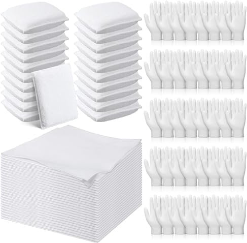 Ziliny 60 Pcs Wood Staining Kit Include Microfiber Sponge Applicator Pads Cotton Lint Free Cloth Disposable Nitrile Gloves for Wood Stain and Oil Based Finishes