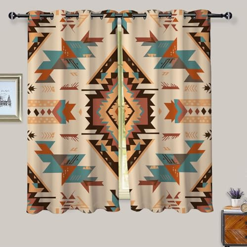 TDNEKMCA Blickdichte Vorhänge Ethno-Stil Retro Muster Verdunkelungsvorhänge mit Ösen Thermovorhang Hitzeschutz Gardinen für Wohnzimmer Schlafzimmer 2er Set, H175 x B140 cm (H x B)