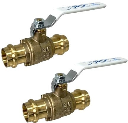 PROCURU 3BP075-2P Kupfer-Kugelhahn, robuster Messingkörper, voller Anschluss, LF-zertifiziert, sicher, 2 Stück