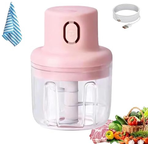 Wireless Food Chopper, Mini Garlic Chopper Mincer Electric, Rechargeable Small Electric Portable Food Cutter Travel with Anti-Slip Base (250ml, 1cup)