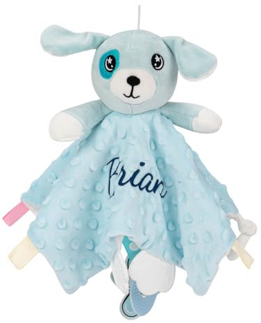 SIMYJOY Schnuffeltuch Baby Schmusetuch mit Namen Weiches Babydecke Personalisiert Babygeschenke für Neugeborene Blauer Welpe