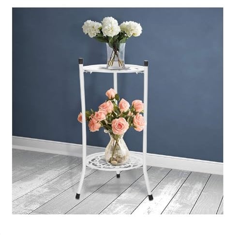 M.J COMFY-LIFE Metal Plant Stand Iron Flower Display Shelf Indoor Outdoor Support Rack Garden Terrace Decoration (White)