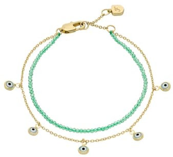 Fossil Damenarmband mit halbedlen Perlen und Karabinerverschluss, Petrol und Gold