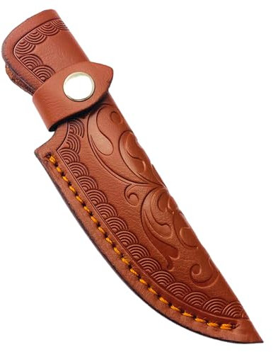 Peosaard Leather Sheath, Leather Knife Sheath 6 Inch Brown Color with Beautiful Carvings & Snap Closure for Case/Shop/Horizontal Knife
