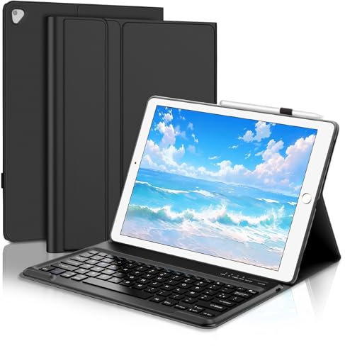 WAVATA Clavier pour iPad Pro 12.9 1st/2nd Generation 2015/2017, Coque Clavier pour iPad Pro 12.9 2017/2015 Magnétique Amovible Bluetooth Français AZERTY Layout, Noir
