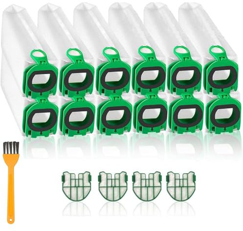 12 Stück Staubsaugerbeutel für Vorwerk Kobold VB100 FP100 mit 4 Stück Motorschutzfilter, Beutel für Kobold vb100 Premium-filtertüte Ersatz Beutel Zubehör Kompatibel mit Kobold VB100