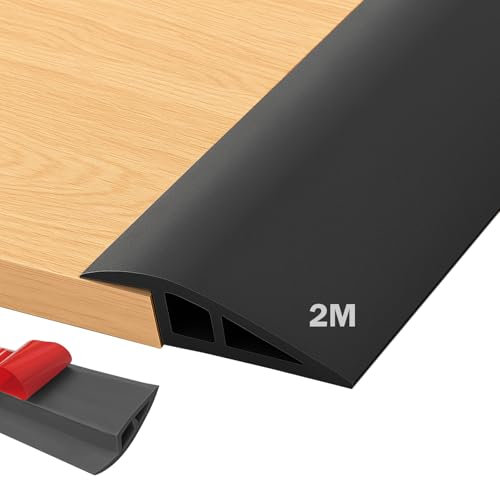 Übergangsprofil Selbstklebend 2M x 5CM, PVC Abdeckleiste Selbstklebend, Schwellenrampe Übergangsschiene Selbstklebend, Boden&Teppich Laminat Übergangsleiste für Parkettböden, Schwellen (Schwarz)