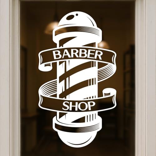 Barber Shop Fensteraufkleber, traditioneller Stangen-Vinyl-Aufkleber mit Band, Banner für Glastür oder Spiegel