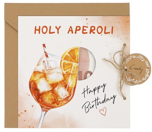 BETESSIN Aperol Geldgeschenke Geburtstag - Holy Aperoli Happy Birthday Glückwunschkarte mit Umschlag - Aperol Geschenk zum Geburtstag - Geburtstagskarte für Frauen