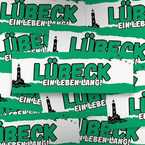 100x Lübeck Sticker/Aufkleber 'Ein Leben lang'/ Hansestadt/Fußball Fanartikel/ 14,8x5,0 cm/PVC/wetterfest