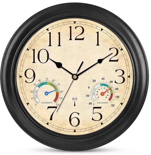 Ziprote Wanduhr Funk Funkuhr Wand Lautlos Retro Funkwanduhr 30cm Schwarz | Küchenuhren Geräuschlos Wanduhren mit Temperatur und Feuchtigkeitsanzeige Wohnzimmeruhr Ohne Tickgeräusche Groß Uhr