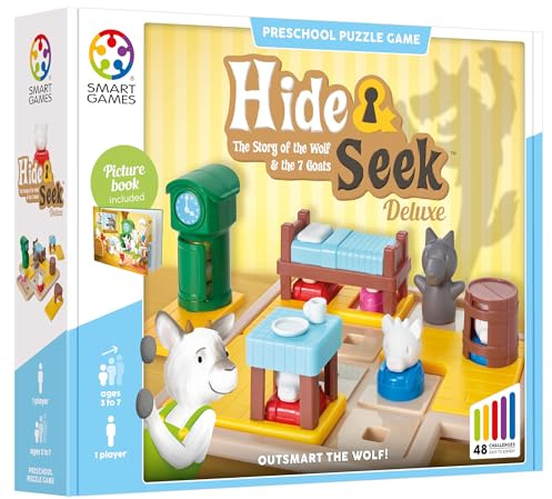 SmartGames | Hide and Seek Deluxe | Preschool Puzzle Game | 48 Challenges with Story Book | Single Player Brain Teaser | for Ages 3 to 7 | Multilingual Version