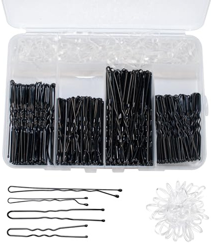 200 Stück Haarnadeln Bobby Pins Schwarz, Haarklammern, Hair Pins für Frauen Dame Mädchen, Haarspangen, Hair Accessories Bun Pins, für Haarschmuck, mit 100 Stück Unsichtbarer Klare Haarbänder(Schwarz)