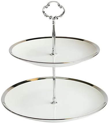 ESSMOKO Alzata per Torta Piatto portafrutta in ceramica con bordo dorato a 2/3 livelli per conservare frutta secca caramelle snack e dessert argento a 2 livelli