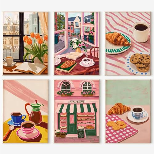 Wishtokee 6 Stück Malen Nach Zahlen Erwachsene DIY Paint by Numbers Handgemalt Ölgemälde Kits mit Pinseln und Acrylfarben Leinwand für Kinder Anfänger Ohne Rahmen 20x30cm