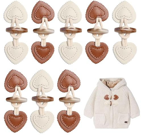SHYSBV 8 Stücke Knebelknöpfe aus Leder – Knebelverschluss für Kinderjacken, Dufflecoat & DIY-Kleidung – Beige und Braune Nähknöpfe für Mantel, Pullover und Handarbeiten