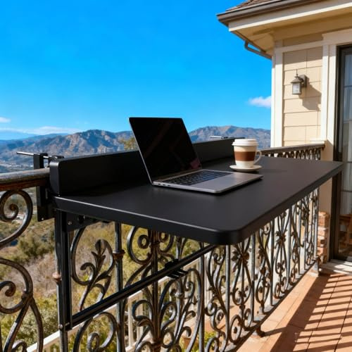 Hängetisch Balkon Outdoor-Tisch Balkontisch zum Einhängen 5 Höhenverstellbar Outdoor-Tisch Balkontisch zum Einhängen aus metall Einfache Installation für Terrassen Kleine Räume(Black,120x40cm)