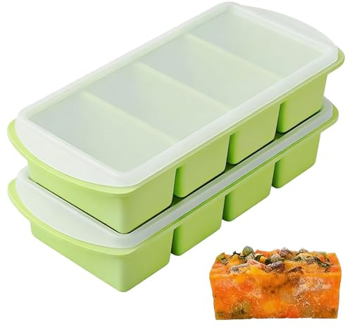 2 Pack Silicone Freezer Tray Moulds - 1000ML Silicone Cube Moulds with Lid, Microwavable & Dishwasher, Reusable 4-Compartment Soup Freezer Containers for Soup, Broth, Sauces, Batch Cooking, Drinks