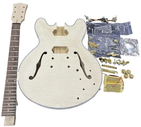 DIY Semi-Hollow E-Gitarre Kit Spalted Maple Top Bone Nuts Montageset