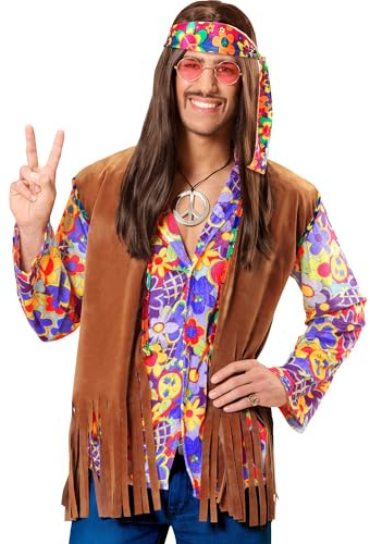 W WIDMANN MILANO Party Fashion - Kostüm Hippie, Weste mit Stirnband, 60er Jahre Verkleidung Herren