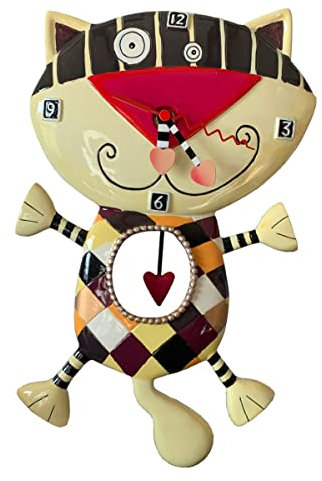 Enesco C602 Uhr, Motiv Katze mit Herz, Harz, 33 cm