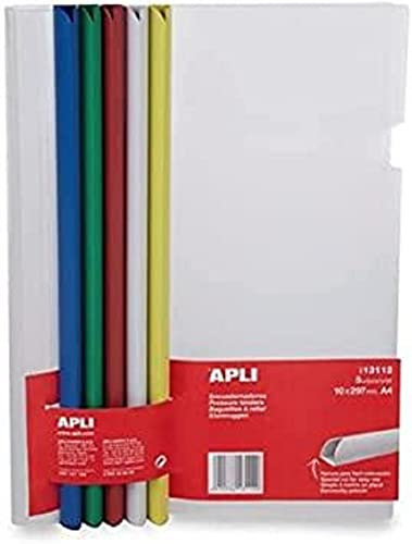 APLI-AGIPA 48809 Kit Reliure Polypropylène 30 feuilles Bord Incurvé 10 x 297 mm 5 Baguettes Couleur 5 Couverture Transparent Vert