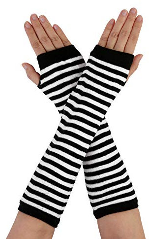 sourcing map Streifen schwarz weiß Paar Damen Handschuhe Armstulpen Hände