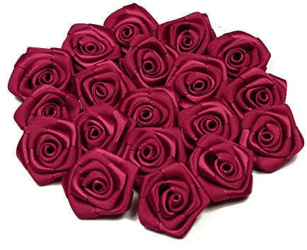 Lot de 10 roses en satin de 3 cm pour décoration, bricolage, décoration de table, mariage, baptême, communion, Tissu, weinrot / bordeaux 193